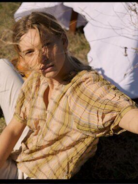 Cotelac crepe plaid blouse